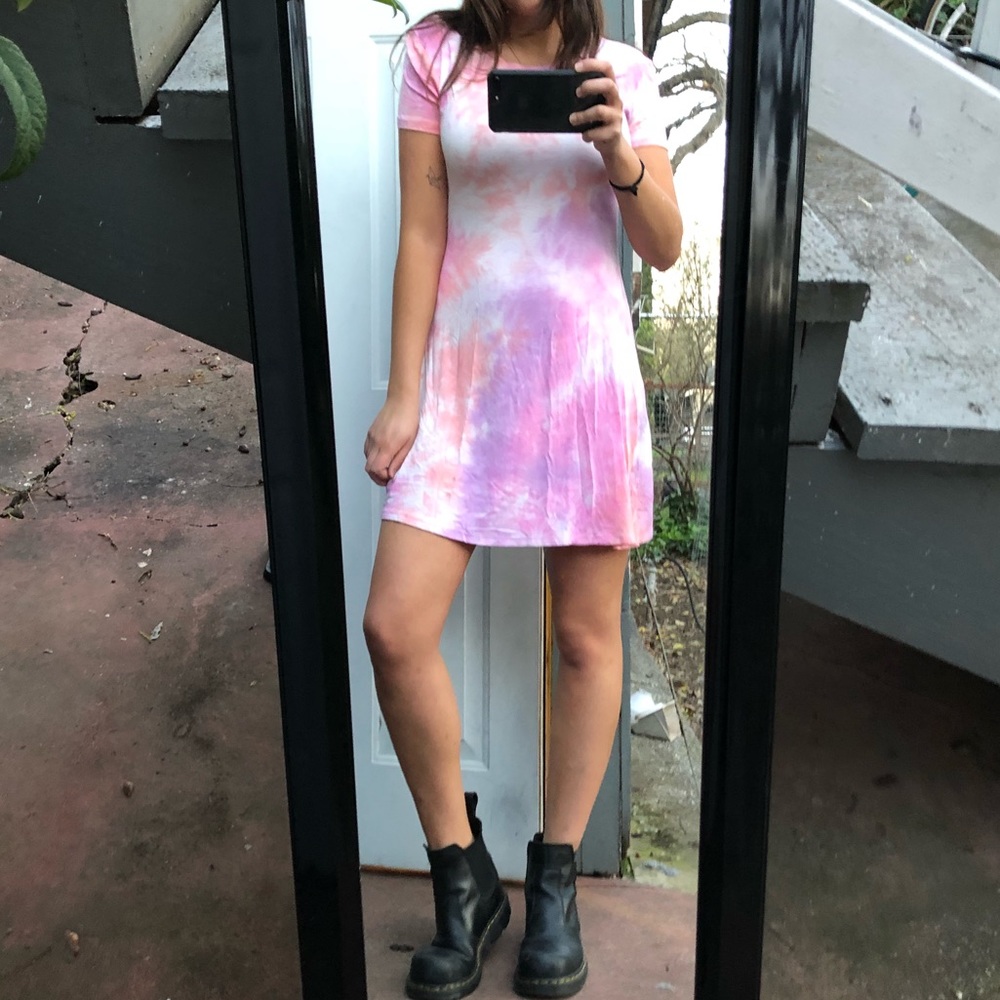 american apparel pink tie dye tshirt dress
